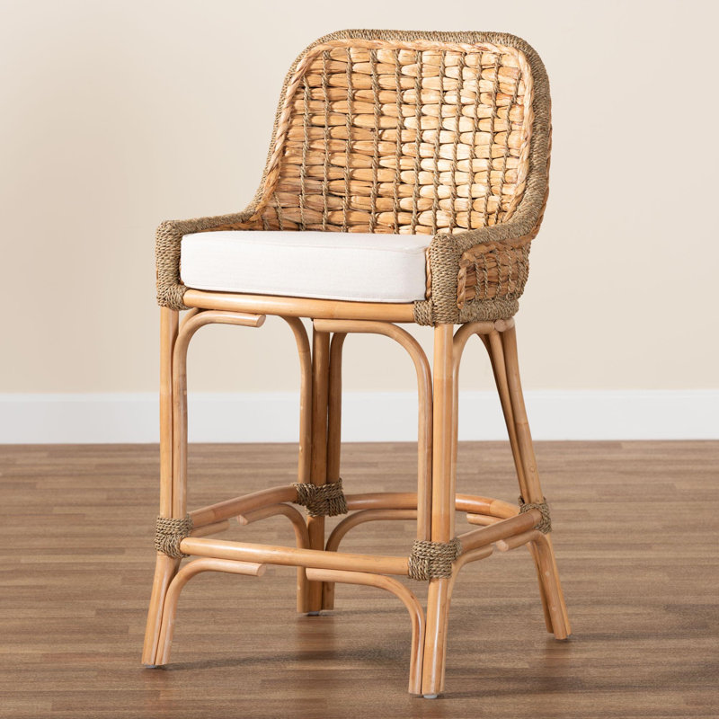 Bayou Breeze Kyle Modern Bohemian Woven Rattan Counter Stool with ...